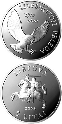 Image of 5 litas coin - Barn Owl  | Lithuania 2002