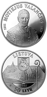 50 litas coin 200th birth Anniversary of Motiejus Valančius (1801-1875)  | Lithuania 2001