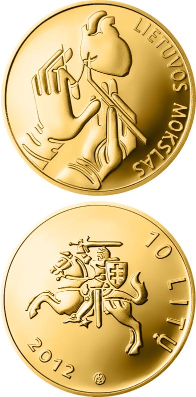 Image of 10 euro coin - Exact sciences  | Lithuania 2012.  The Gold coin is of Proof quality.