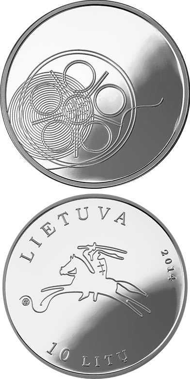 Image of 10 litas coin - The Cinema | Lithuania 2014.  The Silver coin is of Proof quality.
