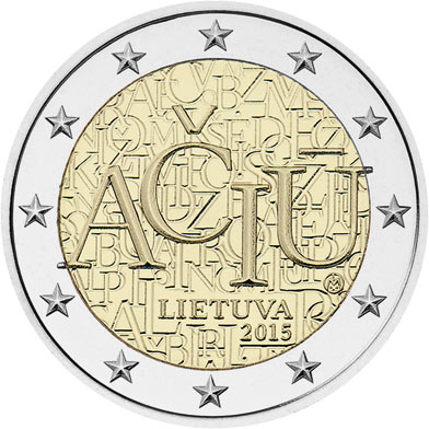 Image of 2 euro coin - Lithuanian language | Lithuania 2015