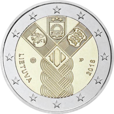 Image of 2 euro coin - 100th anniversary of the Restoration of Lithuania’s Independence | Lithuania 2018