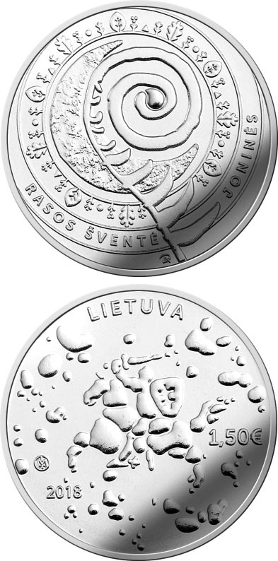 Image of 1.5 euro coin - Joninės (Rasos) | Lithuania 2018.  The Copper–Nickel (CuNi) coin is of UNC quality.