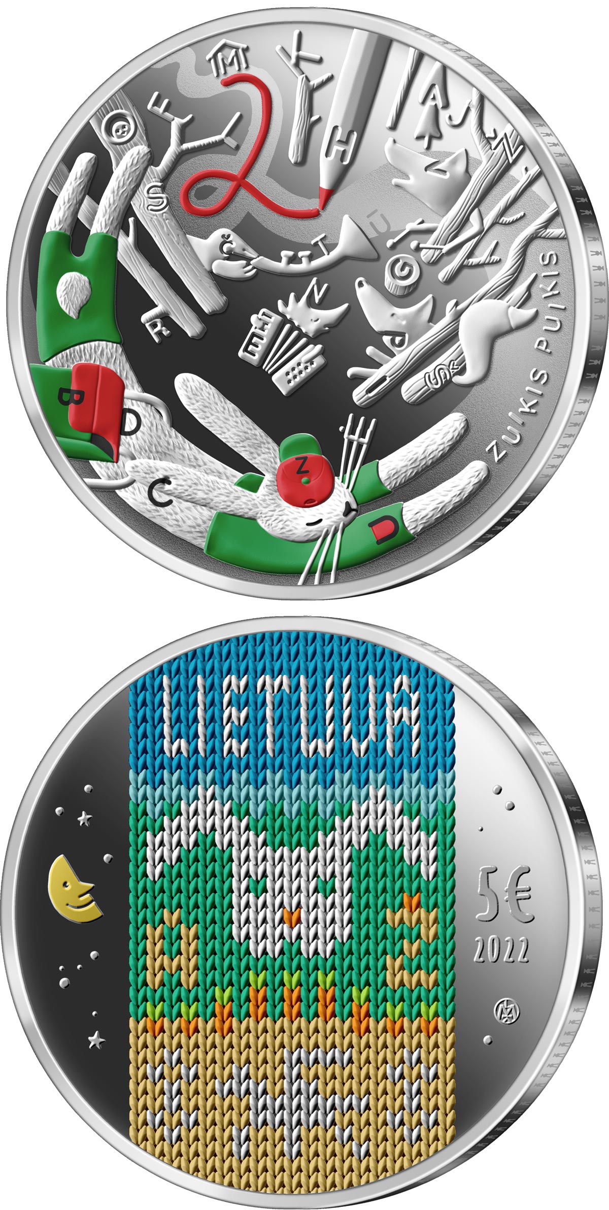 Image of 5 euro coin - Zuikis Puikis | Lithuania 2022.  The Silver coin is of Proof quality.