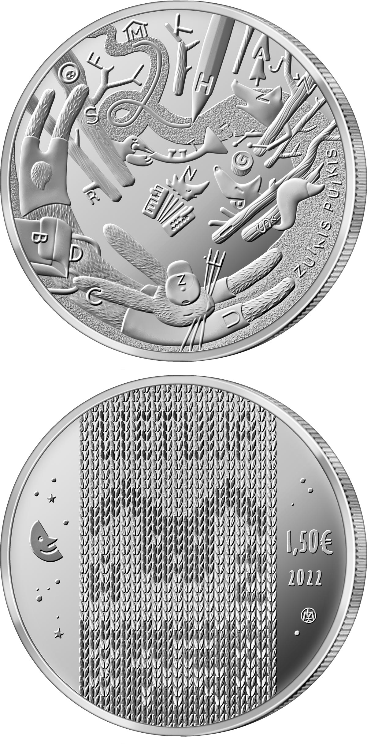 Image of 1.5 euro coin - Zuikis Puikis | Lithuania 2022.  The Copper–Nickel (CuNi) coin is of UNC quality.