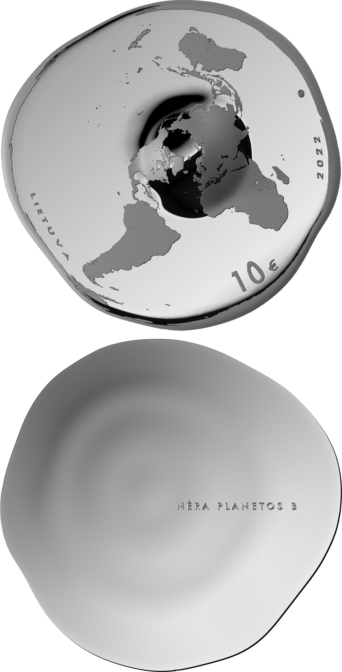 Image of 10 euro coin - There Is No Planet B | Lithuania 2022.  The Silver coin is of Proof quality.