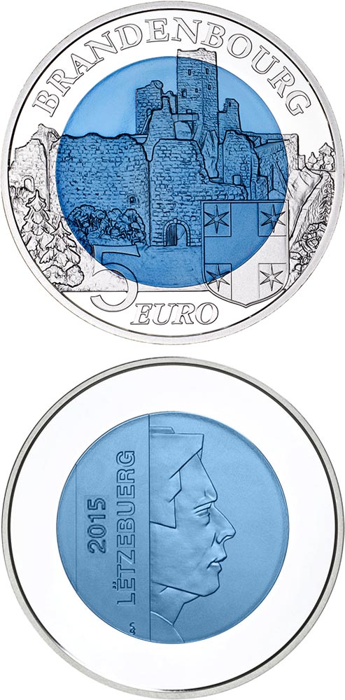 Image of 5 euro coin - Brandenburg | Luxembourg 2015.  The Bimetal: silver, niobium coin is of BU quality.