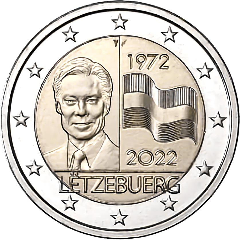 Image of 2 euro coin - 50th Anniversary of the Luxembourg Flag | Luxembourg 2022