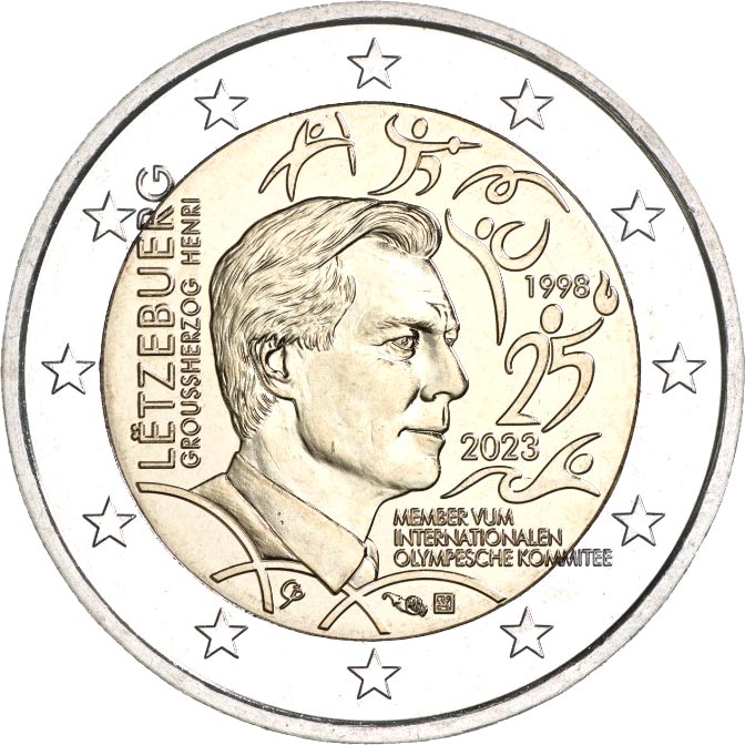 Image of 2 euro coin - 25th anniversary of Grand Duke Henri as a member of the International Olympic Committee | Luxembourg 2023