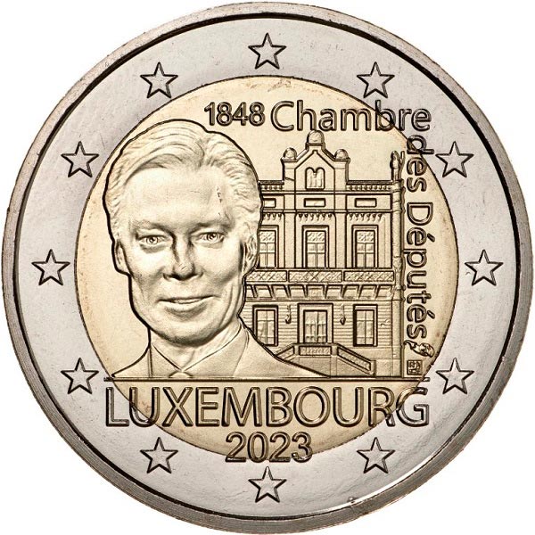 Image of 2 euro coin - 175th anniversary of the Chamber of Deputies and the first constitution in 1848 | Luxembourg 2023