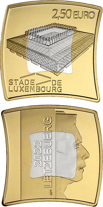 Image of 2.5 euro coin - Stadium of Luxembourg | Luxembourg 2022.  The Bimetal: silver, nordic gold coin is of Proof quality.