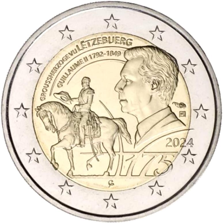 Image of 2 euro coin - 175th Anniversary of the Death ot the Grand Duke Guillaume II | Luxembourg 2024