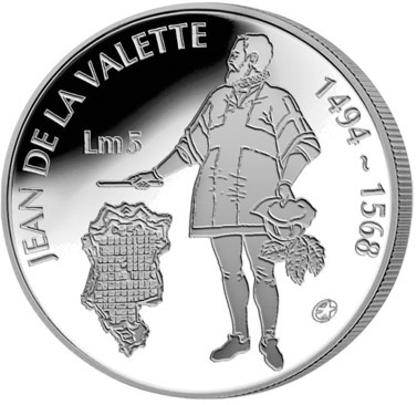 Image of 5 lira coin - Jean De La Valette | Malta 2007.  The Silver coin is of Proof quality.