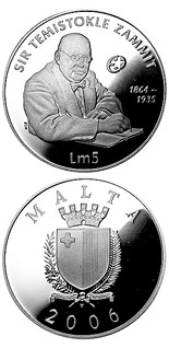 5 lira coin Sir Temistokle Zammit  | Malta 2006