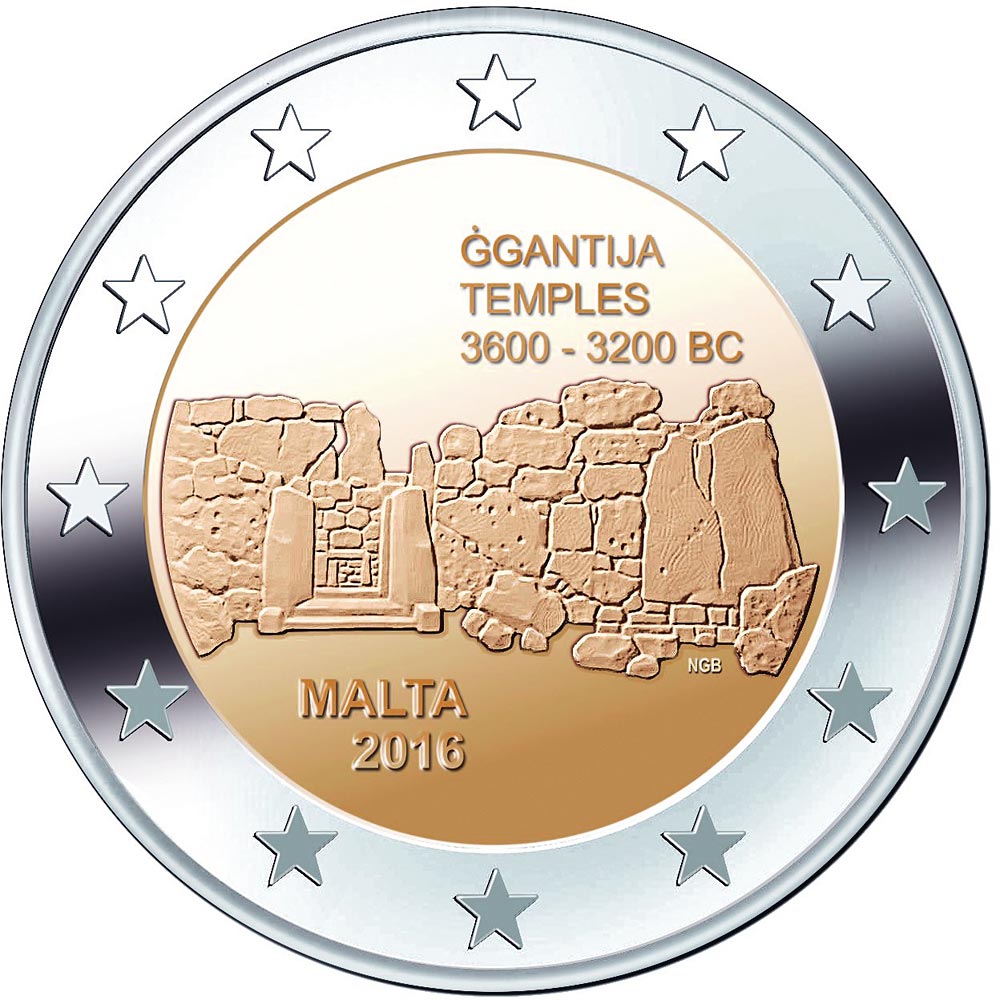 Image of 2 euro coin - Ġgantija Temples  | Malta 2016
