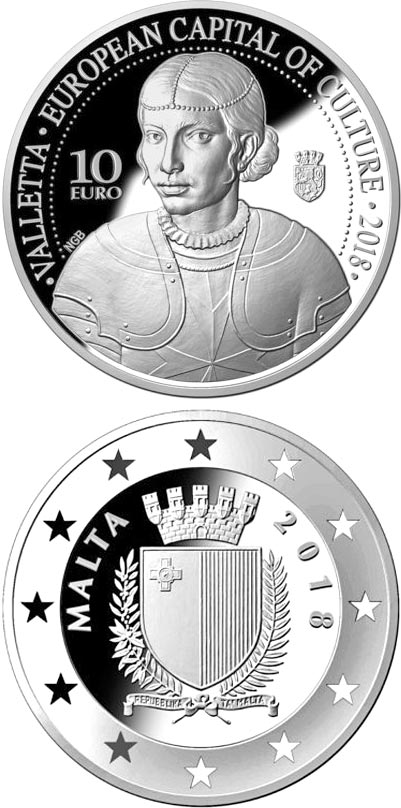 Image of 10 euro coin - Valletta European Capital of Culture 2018 | Malta 2018.  The Silver coin is of Proof quality.