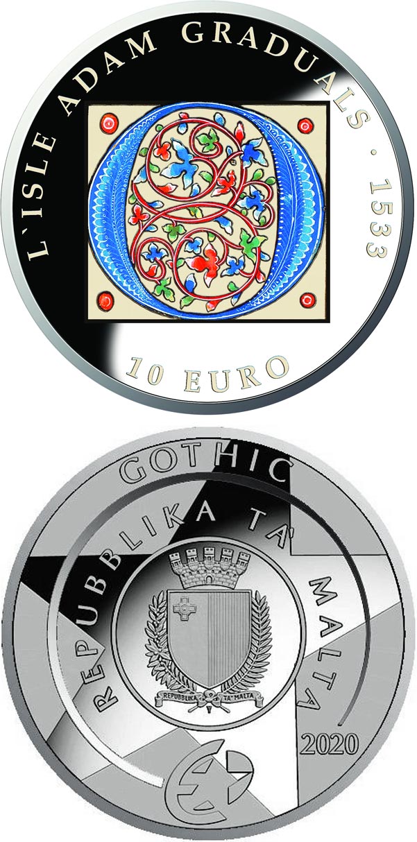 Image of 10 euro coin - L’Isle Adam Graduals | Malta 2020.  The Silver coin is of Proof quality.