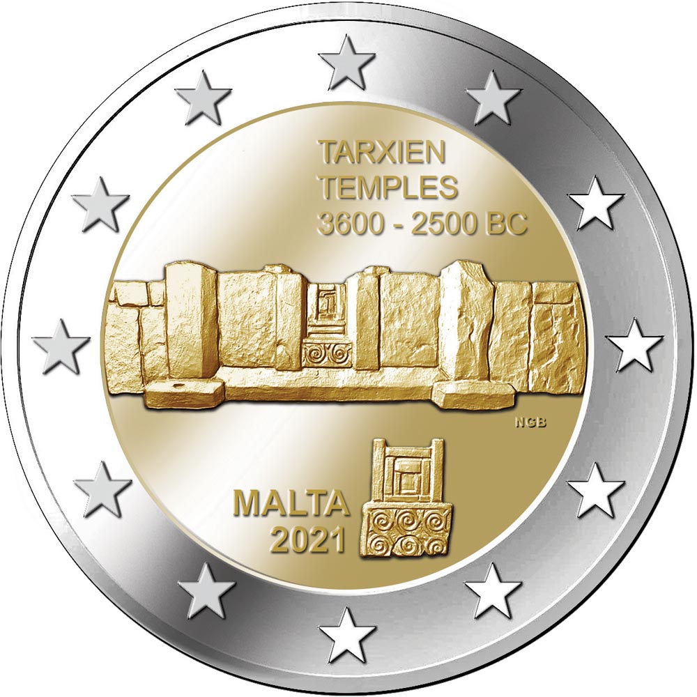 Image of 2 euro coin - Tarxien temples | Malta 2021