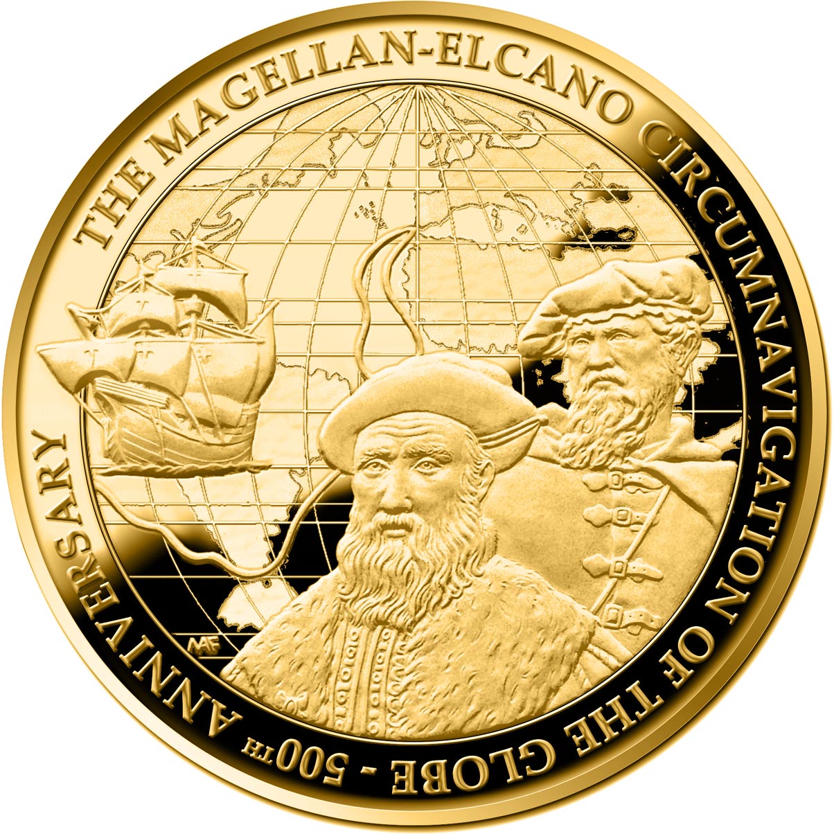 Image of 50 euro coin - 500th Anniversary of the Circumnavigation of the Globe | Malta 2022.  The Gold coin is of Proof quality.