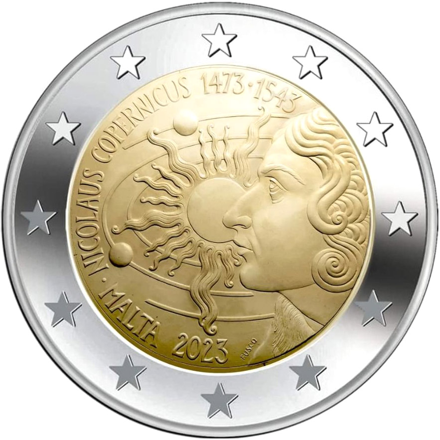 Image of 2 euro coin - 550th Anniversary of the Birth of Nicolaus Copernicus | Malta 2023