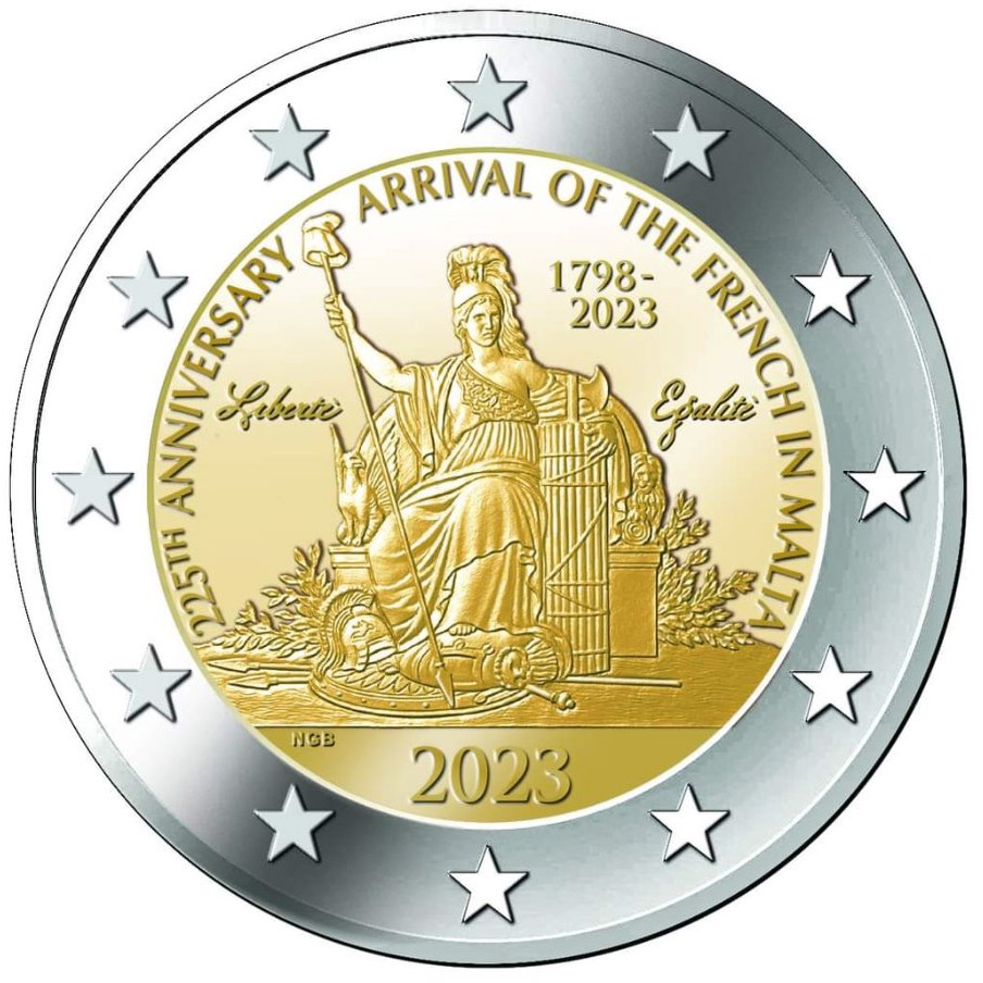 Image of 2 euro coin - 225th Anniversary Arrival of the French in Malta | Malta 2023