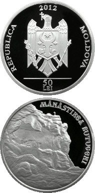 Image of 50 leu coin - Monastery of Butuceni | Moldova 2012.  The Silver coin is of Proof quality.