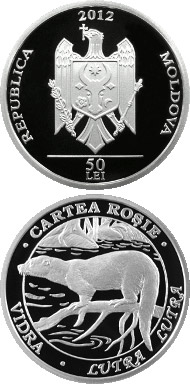 Image of 50 leu coin - Otter | Moldova 2012.  The Silver coin is of Proof quality.