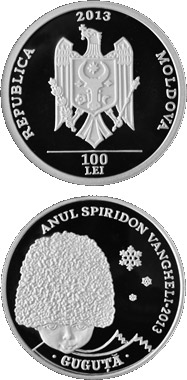 Image of 100 leu coin - Guguta - A Literary Character of Spiridon Vangheli’s Writing | Moldova 2013.  The Silver coin is of Proof quality.