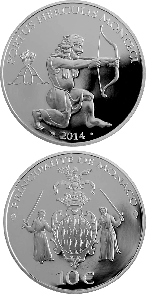 Image of 10 euro coin - Heracles | Monaco 2014.  The Silver coin is of Proof quality.