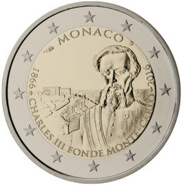 Image of 2 euro coin - The 150th anniversary of the foundation of Monte Carlo by Charles III  | Monaco 2016