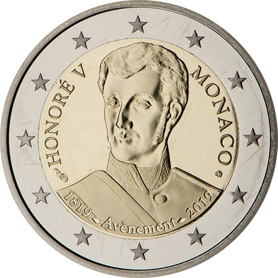 Image of 2 euro coin - 200th Anniversary of the Accession to the Throne Prince Honoré V. | Monaco 2019