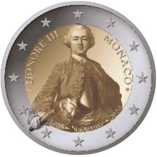 Image of 2 euro coin - 300th Anniversary of the Birth of Prince Honoré III | Monaco 2020