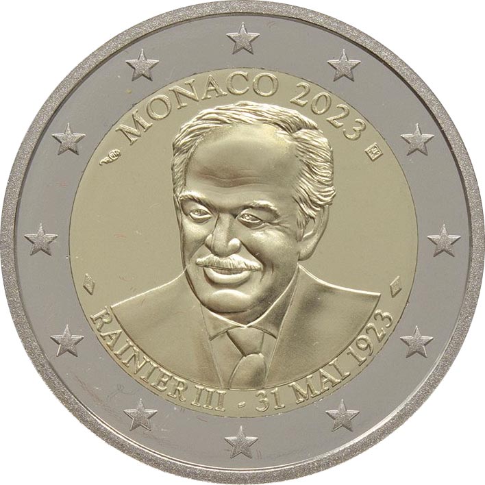 Image of 2 euro coin - 100th Anniversary of the Birth of Rainier III | Monaco 2023