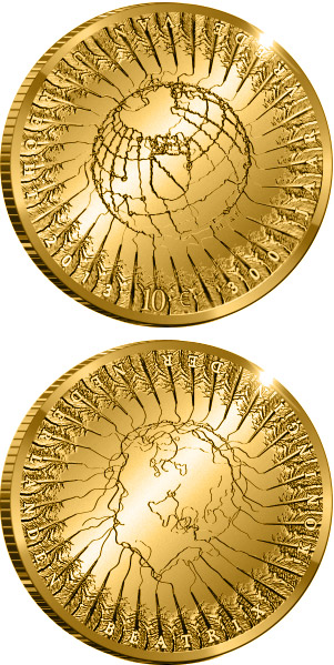 Image of 10 euro coin - 300 years of the Treaty of Utrecht | Netherlands 2013.  The Gold coin is of Proof quality.