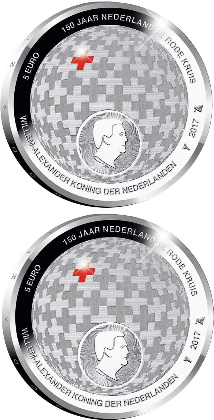 Image of 5 euro coin - Dutch Red Cross 150 Years | Netherlands 2017.  The Silver coin is of Proof, UNC quality.