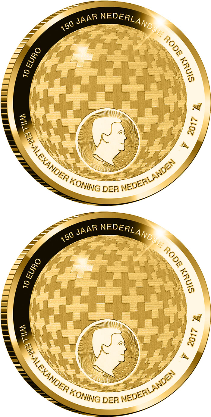Image of 10 euro coin - Dutch Red Cross 150 Years | Netherlands 2017.  The Gold coin is of Proof quality.