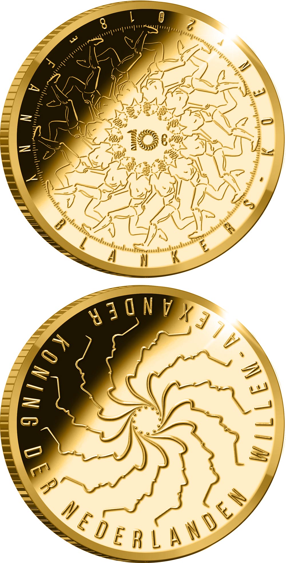 Image of 10 euro coin - Fanny Blankers Koen | Netherlands 2018.  The Gold coin is of Proof quality.