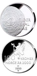 Image of 100 krone coin - Millennium | Norway 1999.  The Silver coin is of Proof quality.