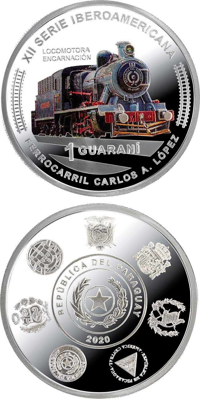 Image of 1 guaraní coin - Historic Railways | Paraguay 2020.  The Silver coin is of Proof quality.
