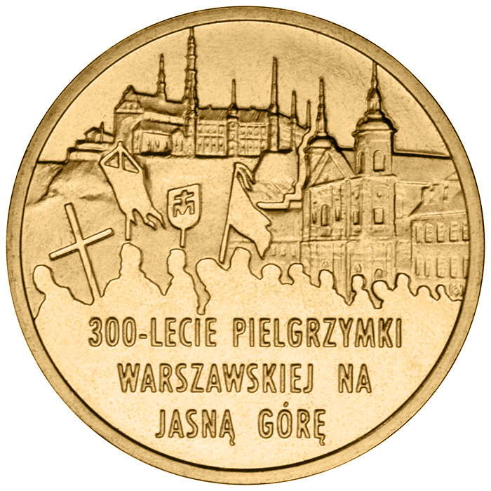 Image of 2 zloty coin - 300th Anniversary of Warsaw Pilgrimage to the Marian Shrine of Jasna Góra in Częstochowa  | Poland 2011.  The Nordic gold (CuZnAl) coin is of UNC quality.