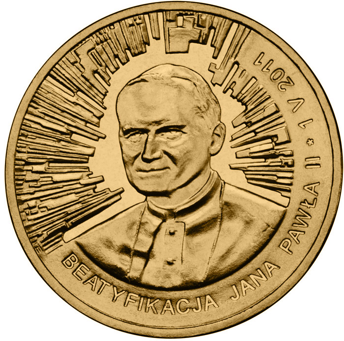 Image of 2 zloty coin - Beatification of John Paul II – 1 May 2011  | Poland 2011.  The Nordic gold (CuZnAl) coin is of UNC quality.