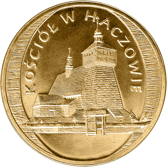 Image of 2 zloty coin - The Church in Haczów  | Poland 2006.  The Nordic gold (CuZnAl) coin is of UNC quality.