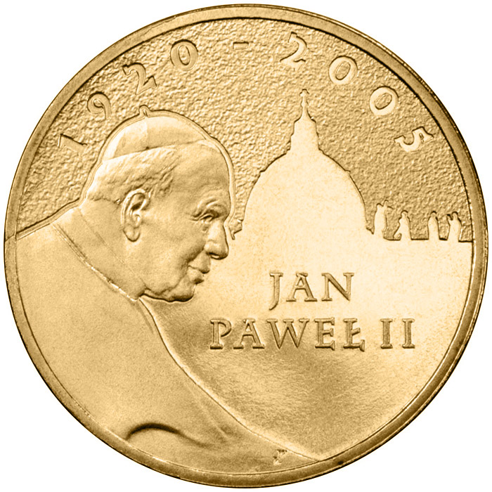 Image of 2 zloty coin - Pope John Paul II  | Poland 2005.  The Nordic gold (CuZnAl) coin is of UNC quality.