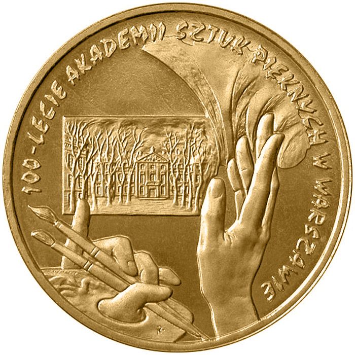 Image of 2 zloty coin - 100th Anniversary of Foundation of Fine Arts Academy  | Poland 2004.  The Nordic gold (CuZnAl) coin is of UNC quality.