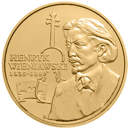 Image of 2 zloty coin - XII Henry Wieniawski International Violin Competition  | Poland 2001.  The Nordic gold (CuZnAl) coin is of UNC quality.