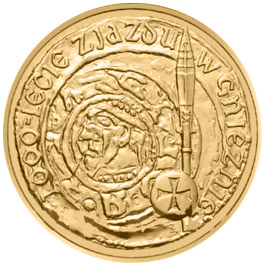 Image of 2 zloty coin - The 1000th anniversary of the convention in Gniezno  | Poland 2000.  The Nordic gold (CuZnAl) coin is of UNC quality.