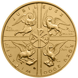 Image of 2 zloty coin - The Great Jubilee of the Year 2000  | Poland 2000.  The Nordic gold (CuZnAl) coin is of UNC quality.
