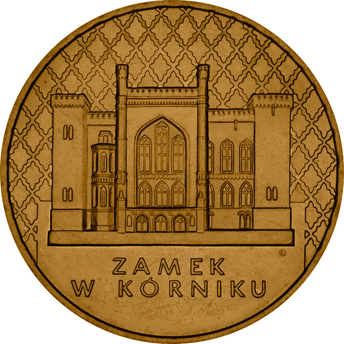 Image of 2 zloty coin - The Kornik Castle  | Poland 1998.  The Nordic gold (CuZnAl) coin is of UNC quality.