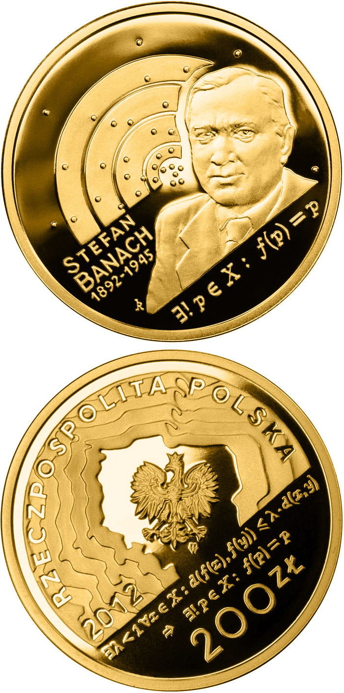 Image of 200 zloty coin - Stefan Banach | Poland 2012.  The Gold coin is of Proof quality.