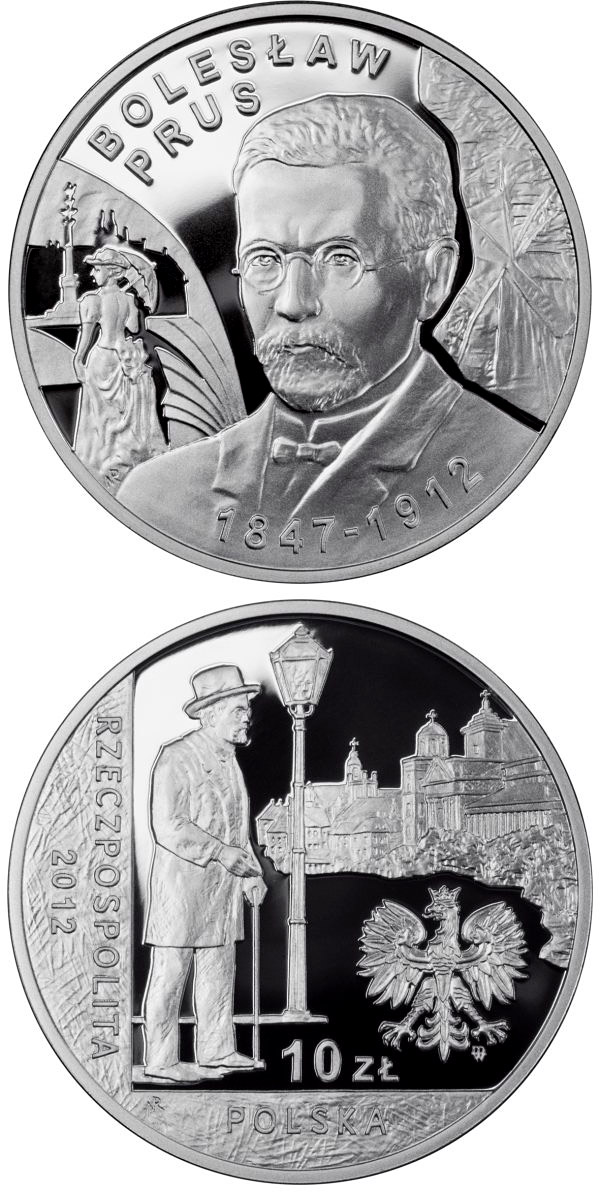 Image of 10 zloty coin - Bolesław Prus | Poland 2012.  The Silver coin is of Proof quality.